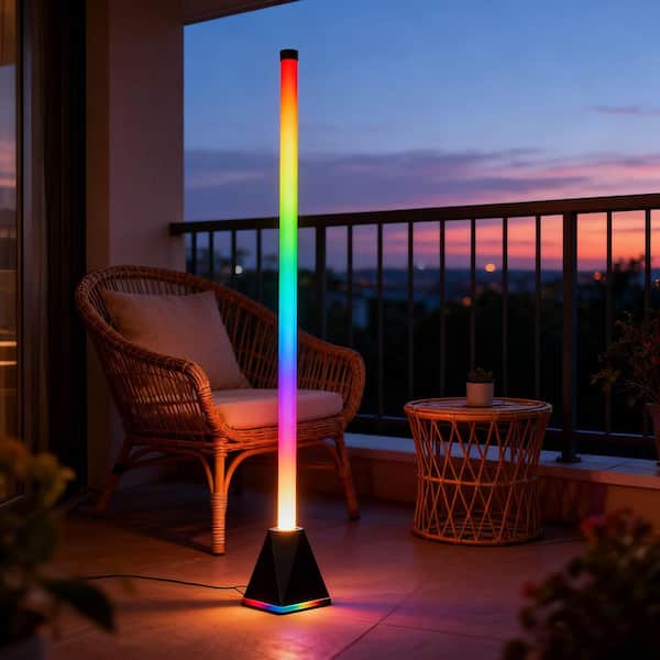 55in. Black Standard LED Floor Lamp RGB Change with Remote/APP, 2PCS