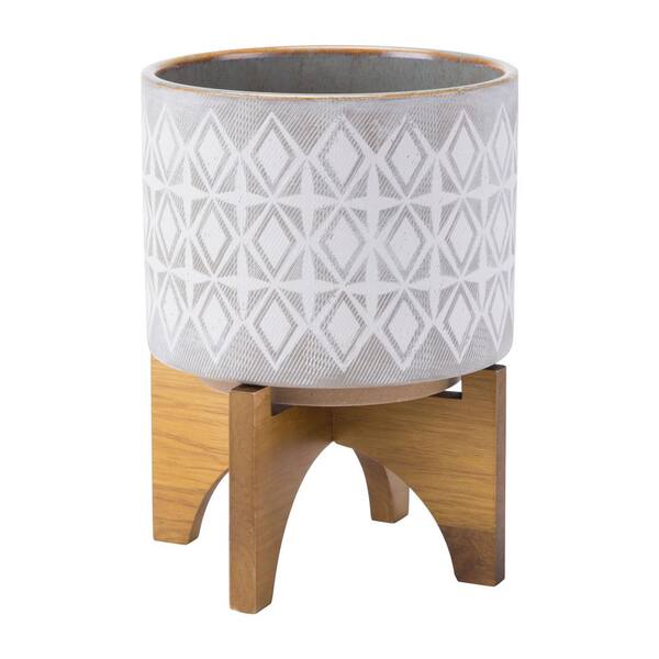 ZUO 7.9 in. W x 10.4 in. H Gray and White Ceramic Planter