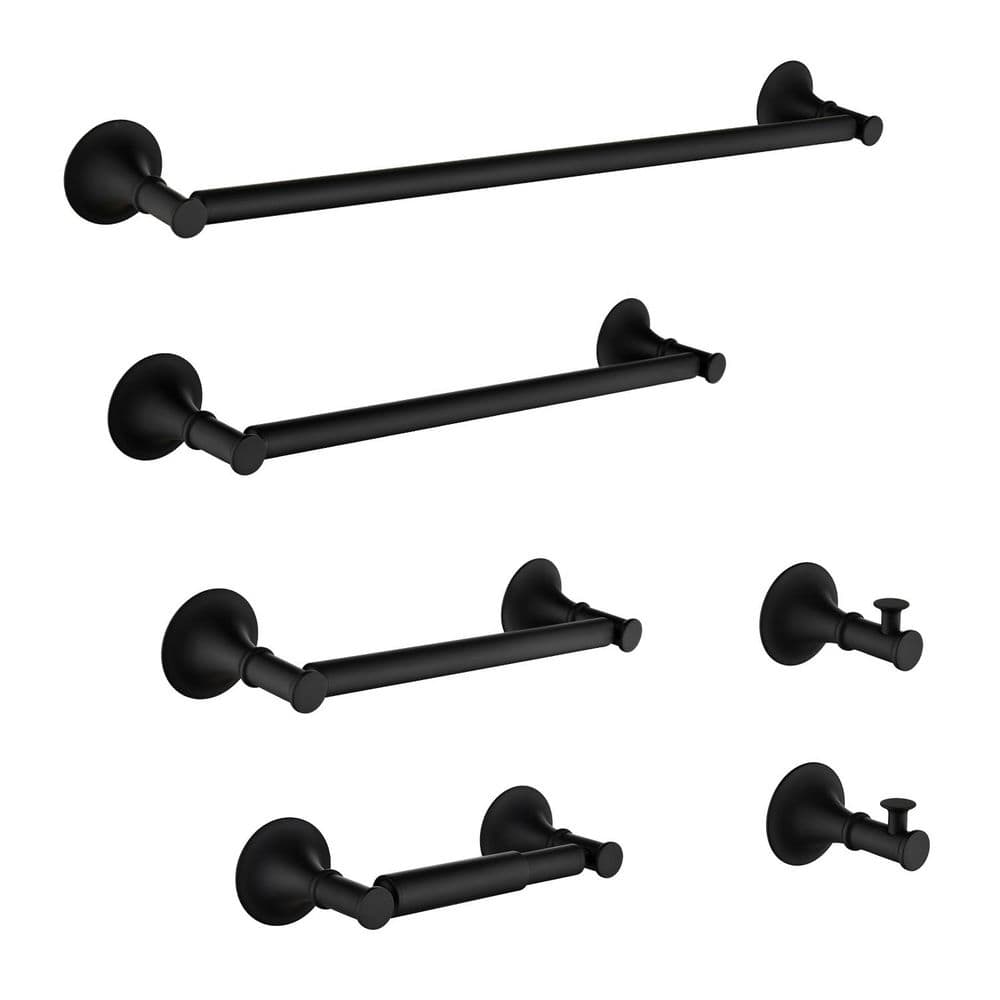 6 -Piece Bath Hardware Set with Toilet Paper Holder, Towel Hook and Towel Bar in Matte Black price history on PriceWatchPro
