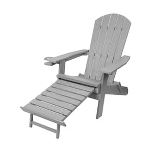 Light Gray Folding Adirondack Chair with Cup Holder and Ottoman