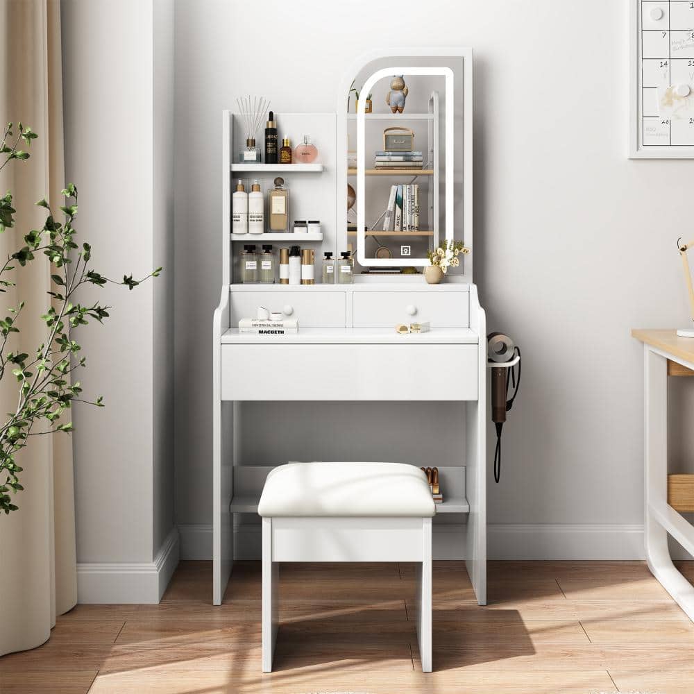 White Makeup Vanity Set with Hair Dryer Holder, Chair, Mirror and Lights price history on PriceWatchPro