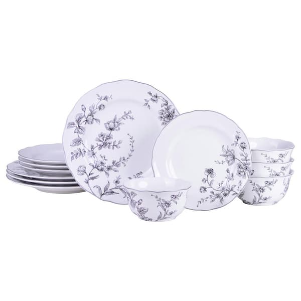 222 Fifth Bellamy Black Porcelain 12-Pieces Dinnerware Set