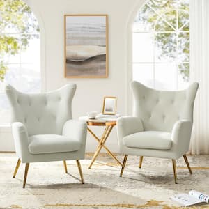 Jacob Golden Leg Ivory Wingback Chair with Tufted Back (Set of 2)