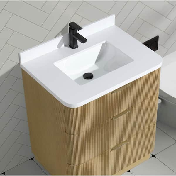 Calamigo 30 W x 22 in D x 34.5 H Single Bath Vanity in Oak with Engineered Quartz Top in White with White Basin