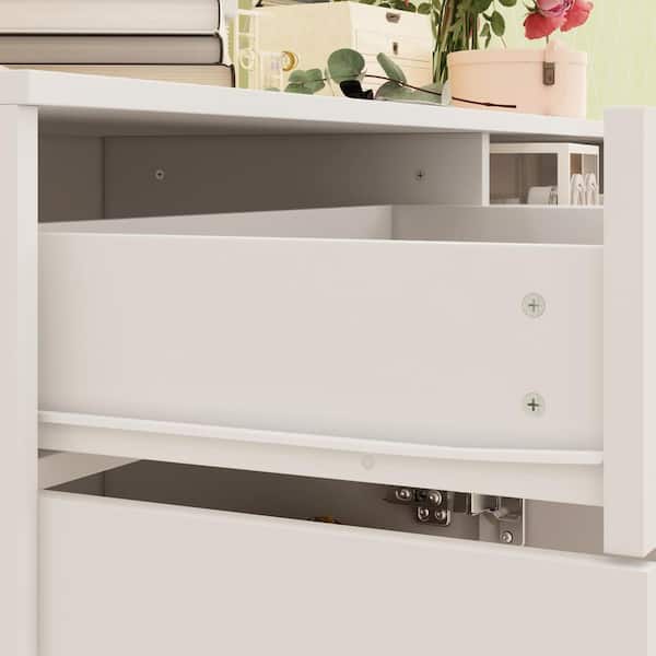FUFU&GAGA 35.4 in. H x 47.3 in. W White Wooden Shoe Storage Cabinet,  Console Table with 6 Shelves and 2 Drawer L-THD-210237-02 - The Home Depot