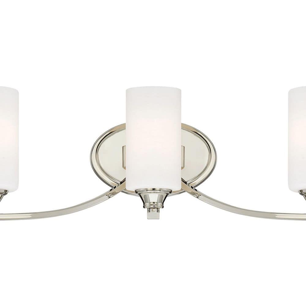 Elegant Polished Nickel 3-Light Bath Vanity with Etched Opal Glass Shades