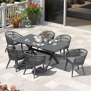 11-Piece Aluminum All-Weather PE Rattan Rectangular Outdoor Dining Set with Cushion, Gray