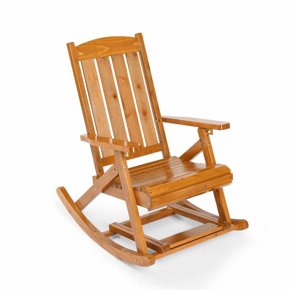 Solid Wood Adjustable Outdoor Rocking Chair with Retractable Footrest