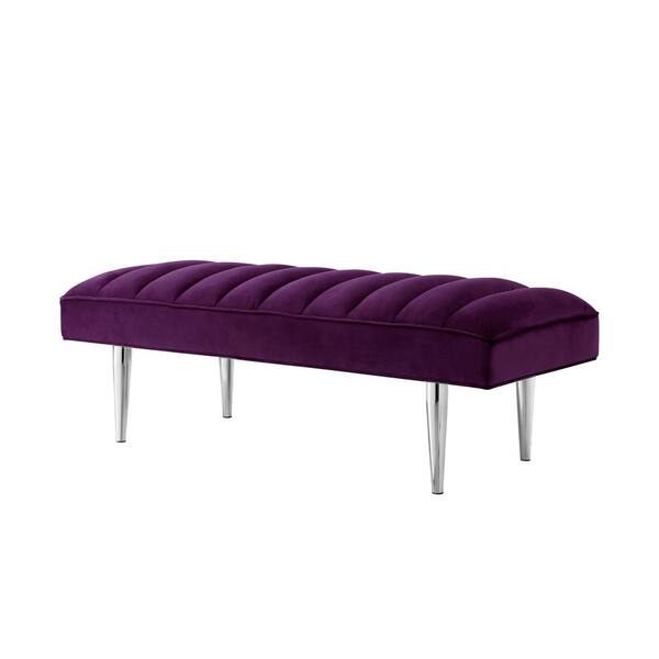 Purple Classic Tufted Velvet Bedroom Vanity Bench with Casters 