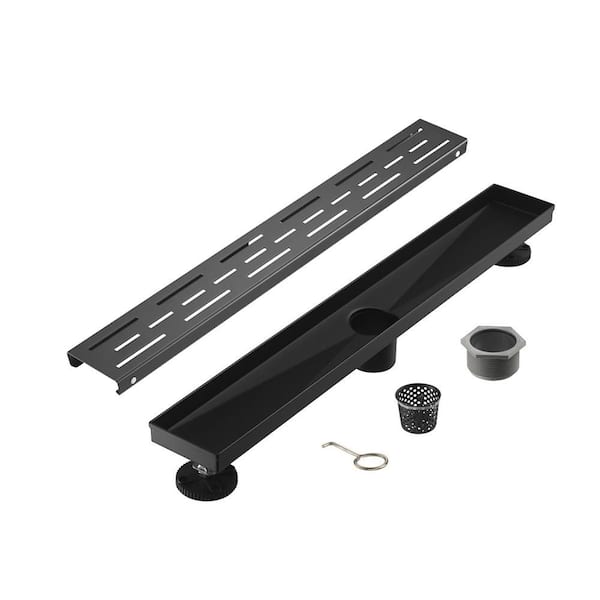 24 in. Linear Stainless Steel Shower Drain with Slot Pattern, Matte Black