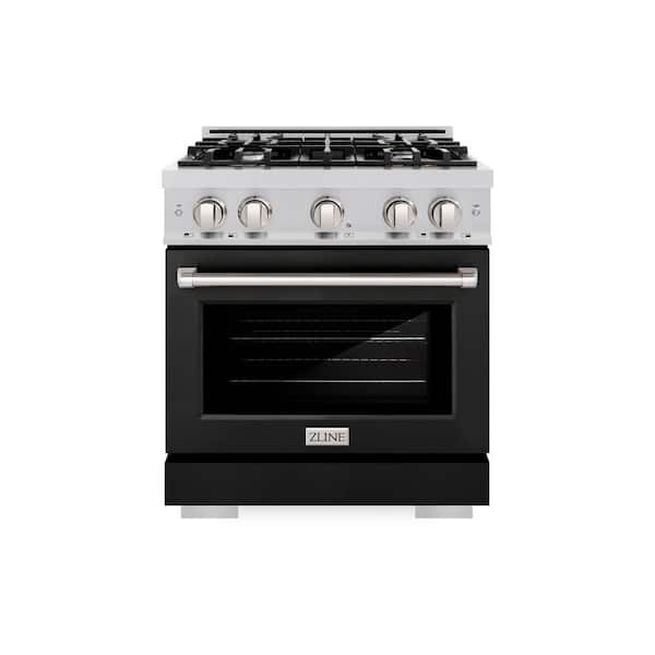 ZLINE Kitchen and Bath Select 30 in. 4-Burner Gas Range with Gas Convection Oven in Stainless Steel and Matte Black Door