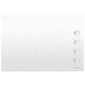 30 in. Radiant Electric Ceramic Glass Cooktop in White with 4 Elements including a Dual Radiant Element