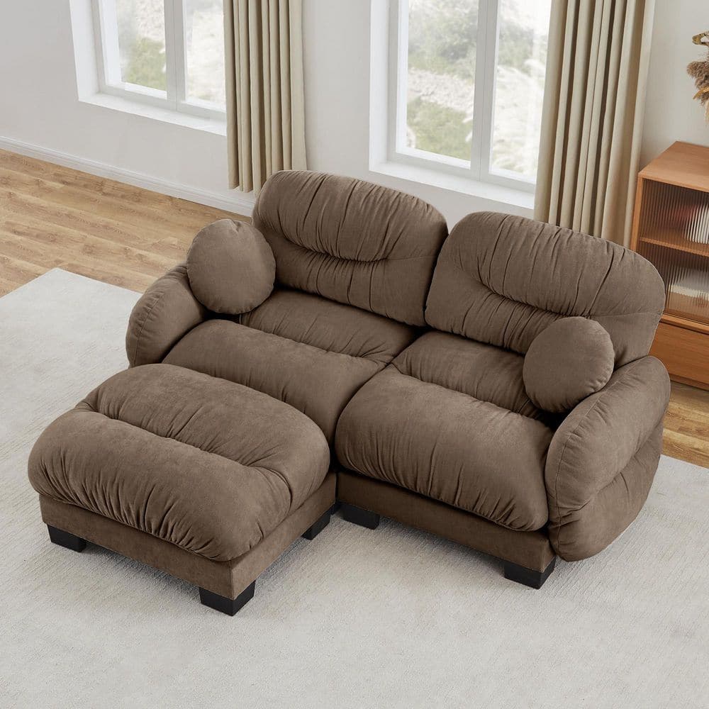 81.8 in. Round Arms Chenille L-Shaped Modular Sectional Sofa in Brown with Ottoman and Throw Pillows price history on PriceWatchPro