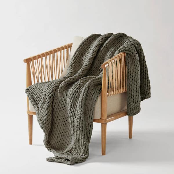 Madison Park Chunky Double Knit Charcoal 50 in. x 60 in. Handmade Throw Blanket
