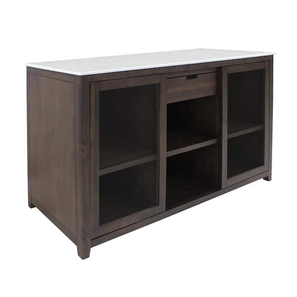 Brown Wine Credenza with White Marble Tabletop