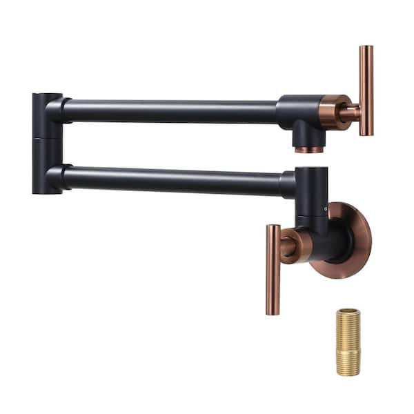 VEVETTA Wall Mounted Pot Filler 2-Handles Kitchen Faucet with 360° Spout Swivel in Rose Gold and Black