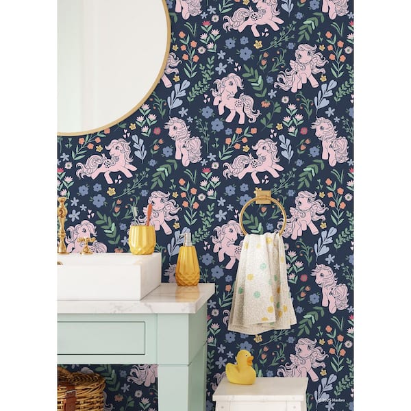 My Little Pony Retro Floral Blue Peel and Stick Wallpaper