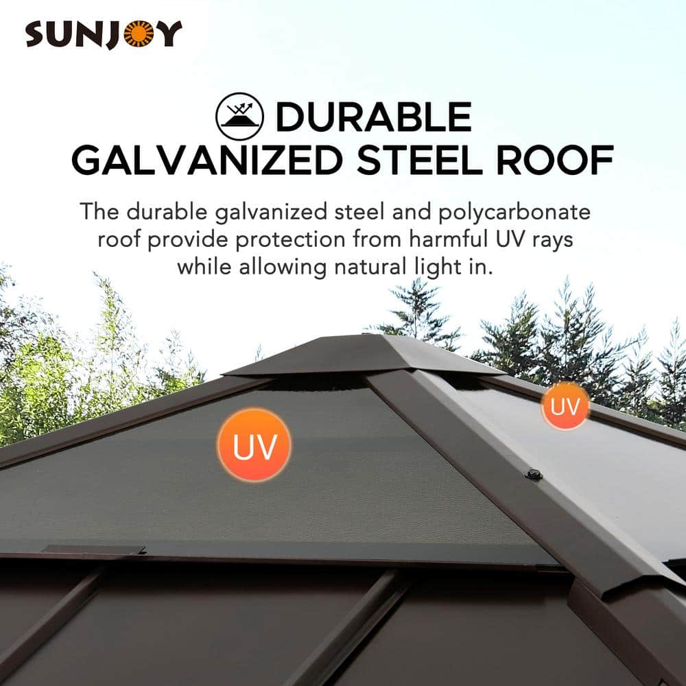 Sunjoy 9 ft. Cedar Wood Gazebo with Brown Steel Roof