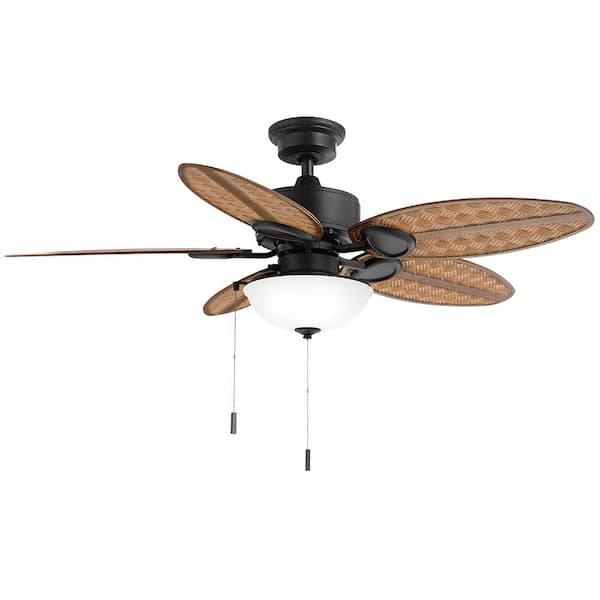 Hampton Bay Lakemoore 48 In Led Indoor Outdoor Matte Black Ceiling Fan With Light Kit 50248 The Home Depot