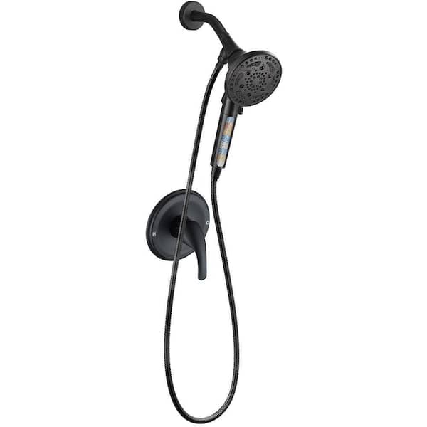 4.9 in. 7-Spray Wall Mount Handheld Shower Faucet with Valve 1.8 GPM Adjustable Filtered Shower Head in Black