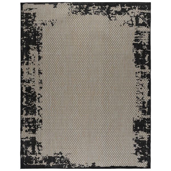 Beach House 8 ft. x 10 ft. Black/Beige Border Area Rug