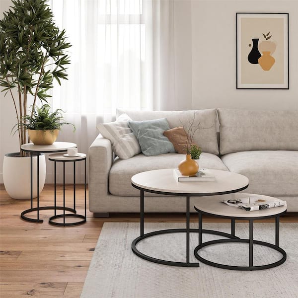 Reviews for Home Decorators Collection Cheval 2-Piece 30 in. Gold/Glass  Medium Round Glass Coffee Table Set with Nesting Tables