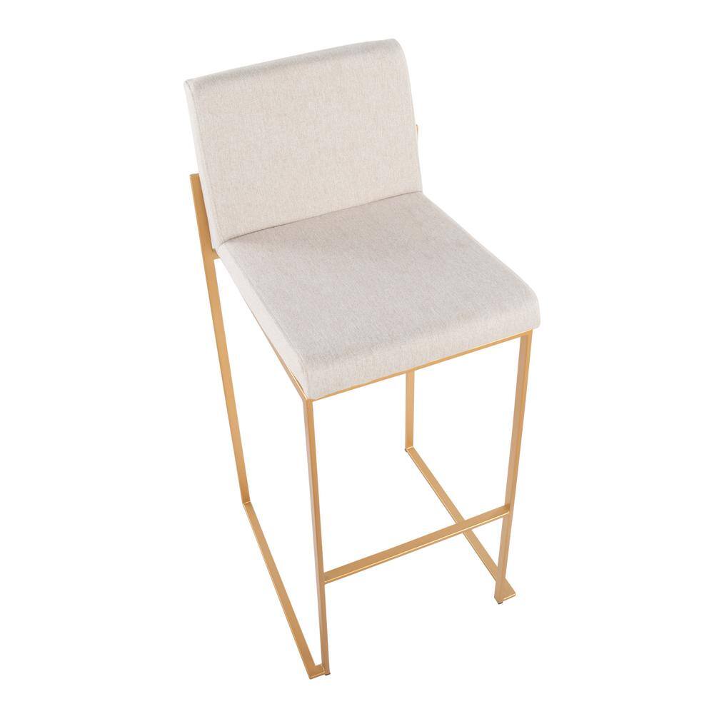 Fuji High Back Adjustable Gold Metal Barstools with Beige Upholstery