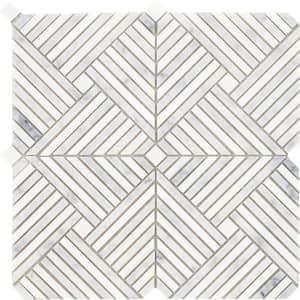 Alluro Silver 12.01 in. x 12.01 in. Basketweave Polished Marble Mosaic Tile (1.001 sq. ft./Each)