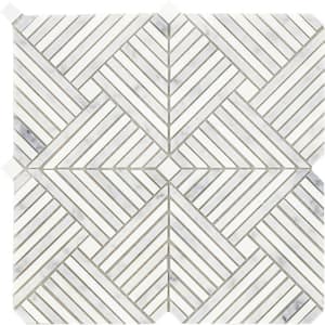 Alluro Silver 12.01 in. x 12.01 in. Basketweave Polished Marble Mosaic Tile (10.01 sq. ft./Case)