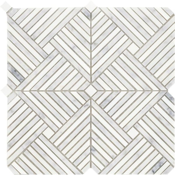 Alluro Silver 12.01 in. x 12.01 in. Basketweave Polished Marble Mosaic Tile (10.01 sq. ft./Case)