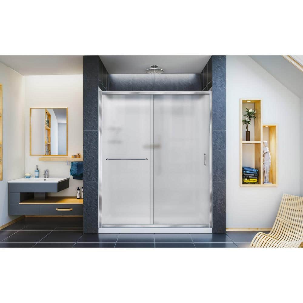 Infinity-Z 60" x 76.75" Frosted Glass Frameless Sliding Shower Kit