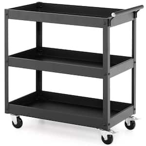 3-Tier Utility Cart Metal Mental Storage Service Trolley 330lbs Capacity Black