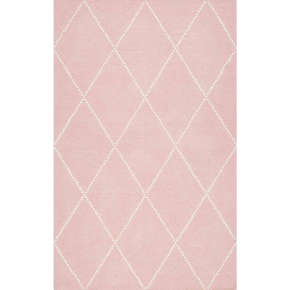 Charming Baby Pink Handmade Wool Rug 4' x 6' with Tufted Detail