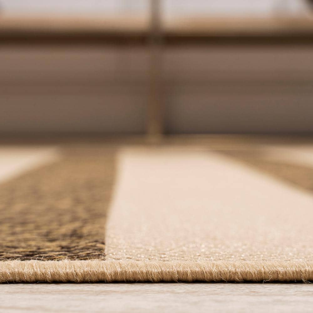 Beige and Brown Stripe Synthetic 8' x 10' Indoor/Outdoor Rug