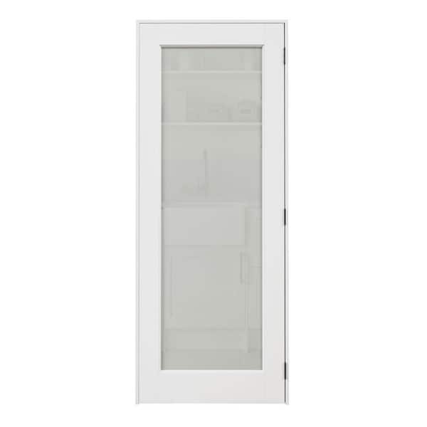 30 in. x 80 in. 1-Lite Frosted Glass Left White Solid Core Wood Single Interior Door Kit with Quick Assemble Jamb