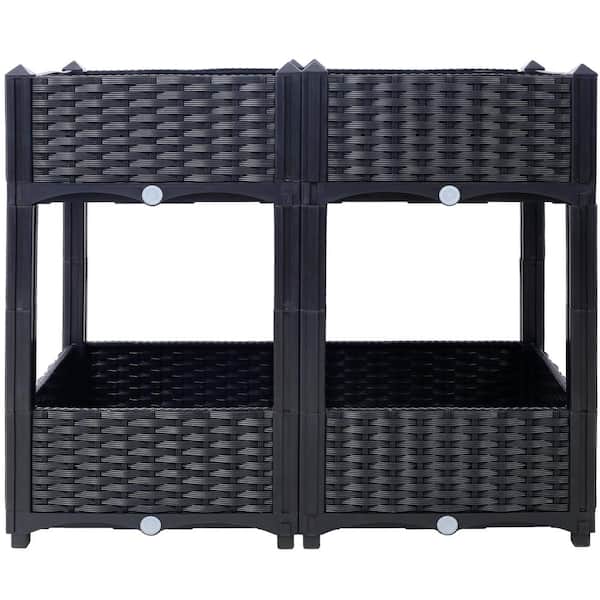 Misopily 31.50 in. Black Plastic Rectangular Outdoor Elevated Planter Raised Beds with Drainage Plug for Vegetable/Flower/Herb