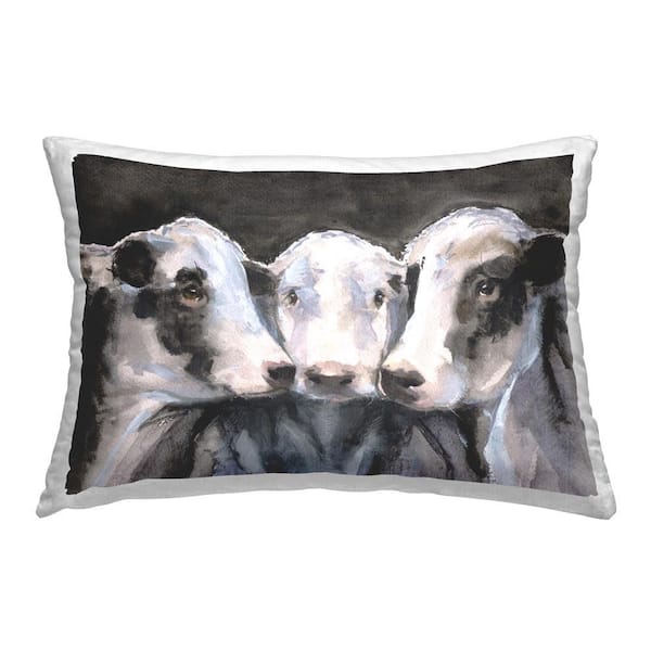 Stupell Industries Cow Trio Portrait Black Print Polyester 14 in. x 20 in. Throw Pillow