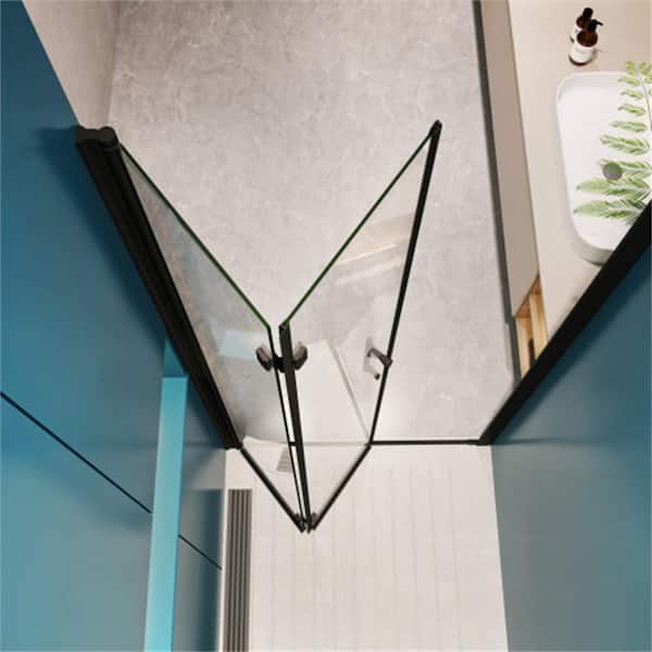 34 in. - 35.38 in. W x 72 in. H Bi-Fold Semi-Frameless Shower Door in Black Finish with 1/4 in. (6mm) Tempered Glass