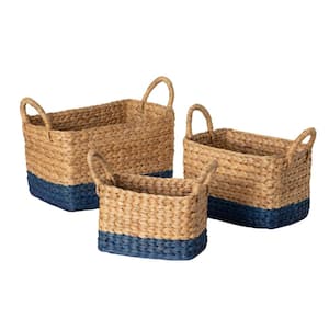 12", 10.5" & 9.5" Natural Blue Base Basket Set of 3