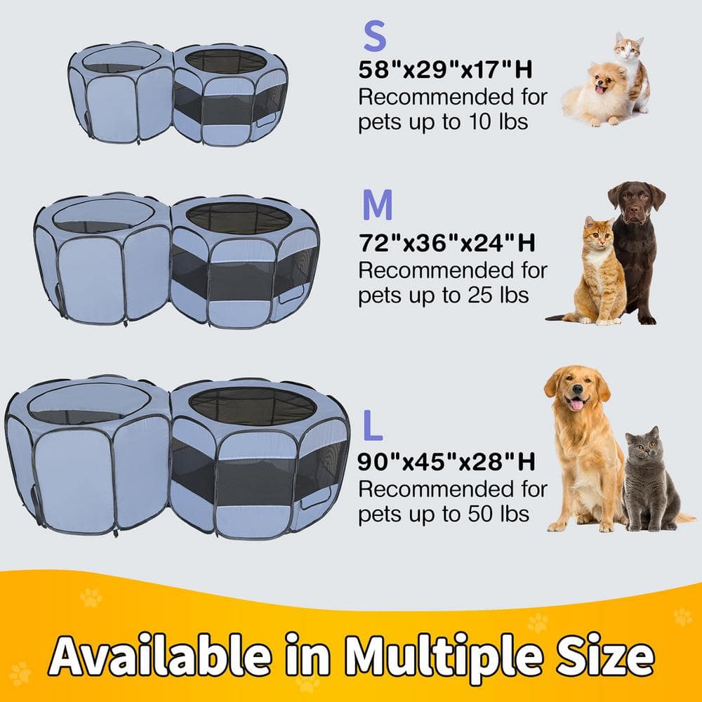 Large Gray Double Room Pop-Up Pet Playpen