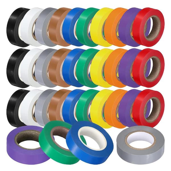 3/4 in. x 65 ft. Electrical Tape Rainbow Colored Waterproof PVC Insulation Supplies 50-Pack