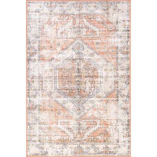 nuLOOM Transitional Ivory 4 ft. x 6 ft. Medallion Machine Washable Area Rug