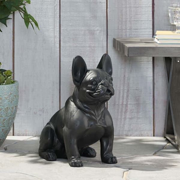 Unbranded 9.5 in. W x 17 in. H Black Dog Indoor/Outdoor Garden Sculpture, Man's Best Friend Dog Garden Statue