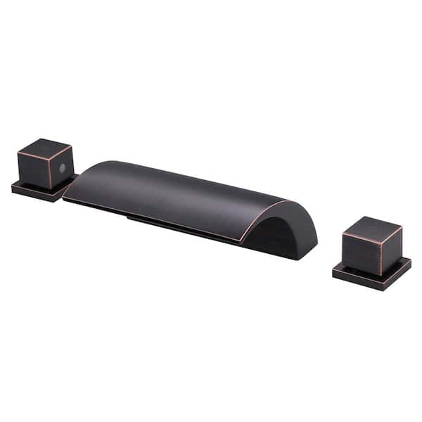 WOWOW Waterfall 2-Handle Deck Mounted Roman Tub Faucet 3 Hole, Bathtub Faucet with Dual Handle in Oil Rubbed Bronze