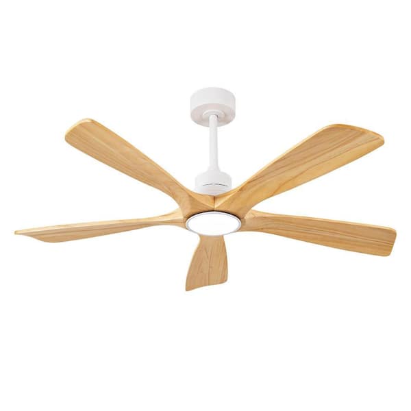 52 in. Antique White Wood Downrod Mount Standard Ceiling Fan with 18 Watt LED Light and Remote Included