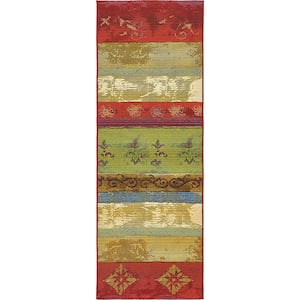 Outdoor Traditional Multi 2' 0 x 6' 0 Runner Rug