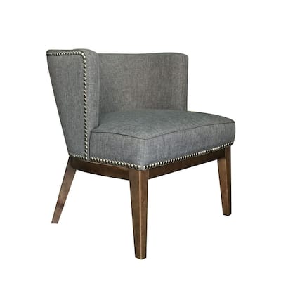 Designer Guest Chair Medium Grey Linen Fabric Driftwood Wood frame Comfort Cushions