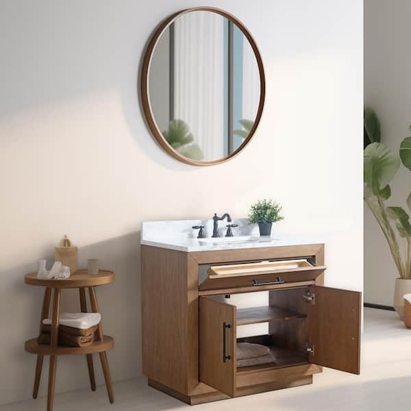 Vanity Art 36 in. W x 21.5 in. D x 34 in. H Single Sink Bathroom Vanity in Tan with Arabescato White Engineered Marble Top