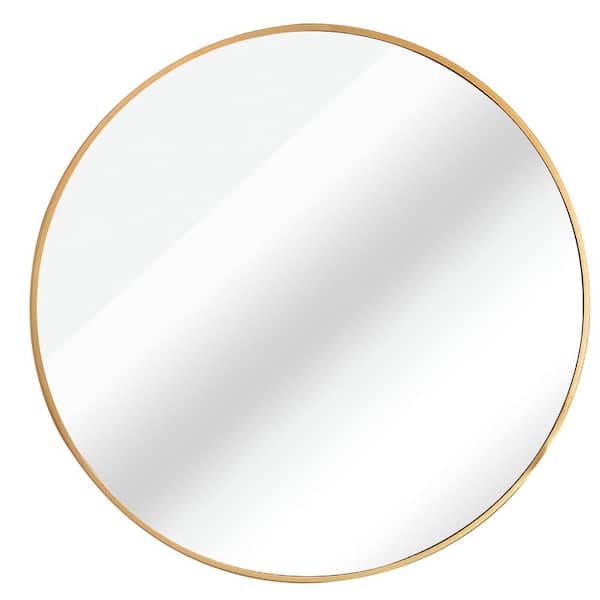 Unbranded Round Gold Mirror 16 in. x 16 in. Round Bathroom Metal Frame Wall Mounted Circle Vanity Mirror Horizontal/Vertical