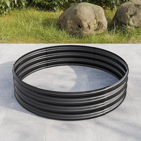 47 in. L x 47 in. W x 11 in. H Round Black Outdoor Metal Raised Garden ...